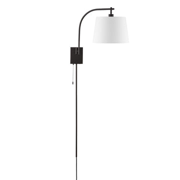 Gosling 22.5" Mid-Century Modern Plug-In or Hardwired Iron LED Gooseneck Swing Arm Wall Sconce with Pull-Chain and USB Charging Port - JONATHAN Y